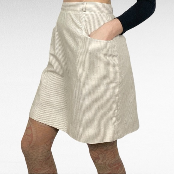 VINTAGE | College Town Tan & White Stripe Preppy High Rise Skirt w/Pockets - Picture 3 of 8